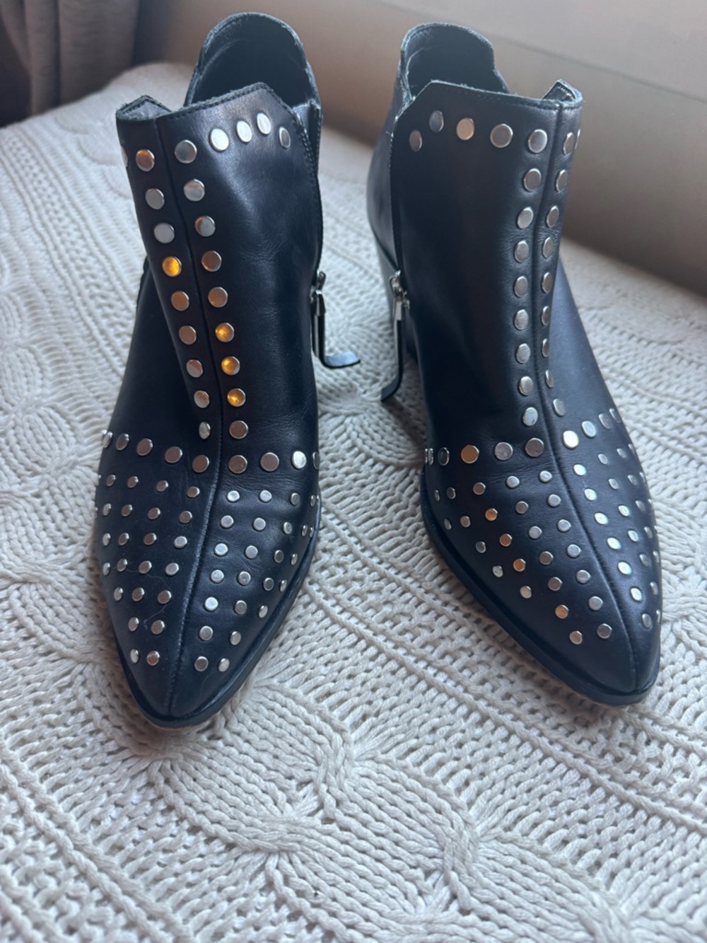 1. State Black Leather Studded Pointed Ankle Boots